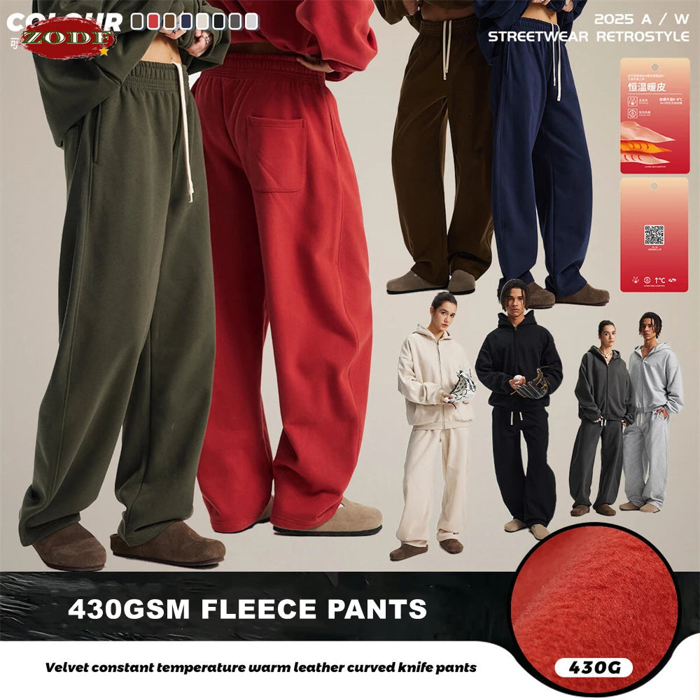 ZODF 2025 Winter 430gsm Unisex Fleece Straight Sweatpants Thick Warm Casual Oversized Trousers HY1170