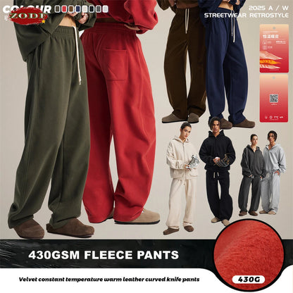 ZODF 2025 Winter 430gsm Unisex Fleece Straight Sweatpants Thick Warm Casual Oversized Trousers HY1170