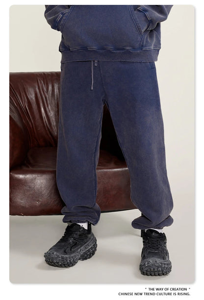 ZODF Winter Men Washed Thick Fleece 400gsm Loose Fit Joggers Sweatpants Streetwear HY0668