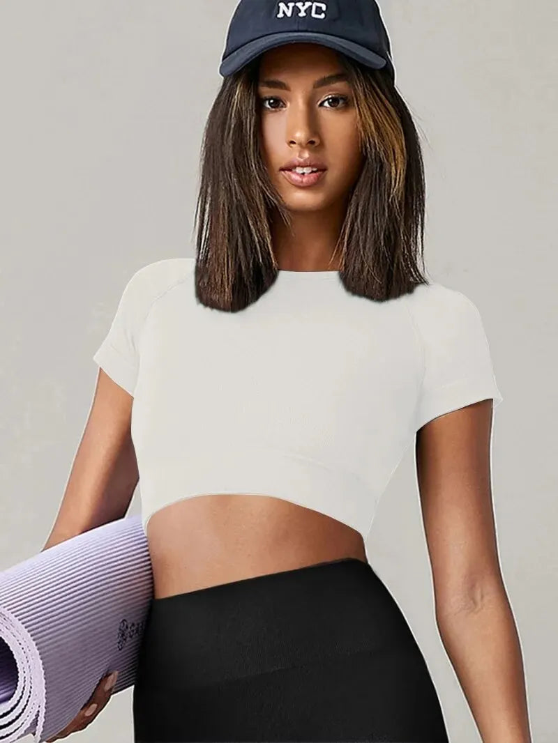 Women Seamless Yoga Top Short Sleeve Fitness Gym Running Activewear Sport T-Shirt