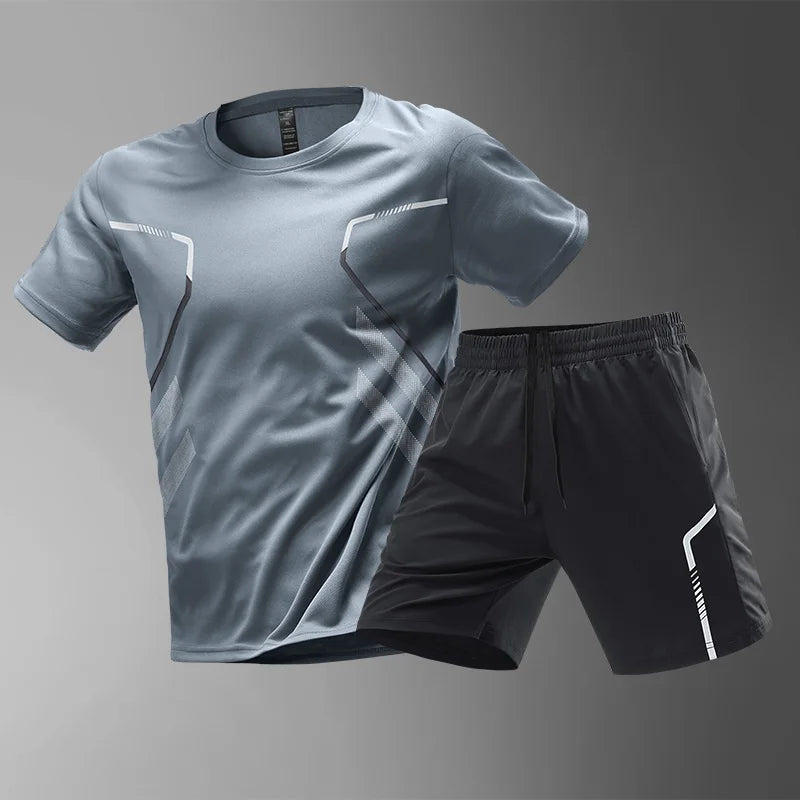 Chrlck Men’s Quick Drying Breathable Running and Hiking 2-Piece Outdoor Sports Set - Gray / M(45-57kg)