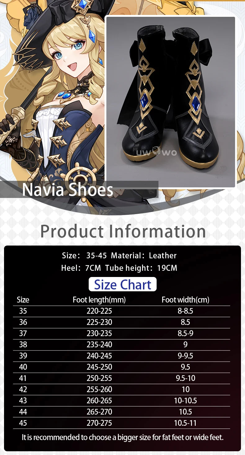 UWOWO Genshin Impact Navia Cosplay Shoes Fontaine Rococo Style Dress Cospaly Shoes Boots