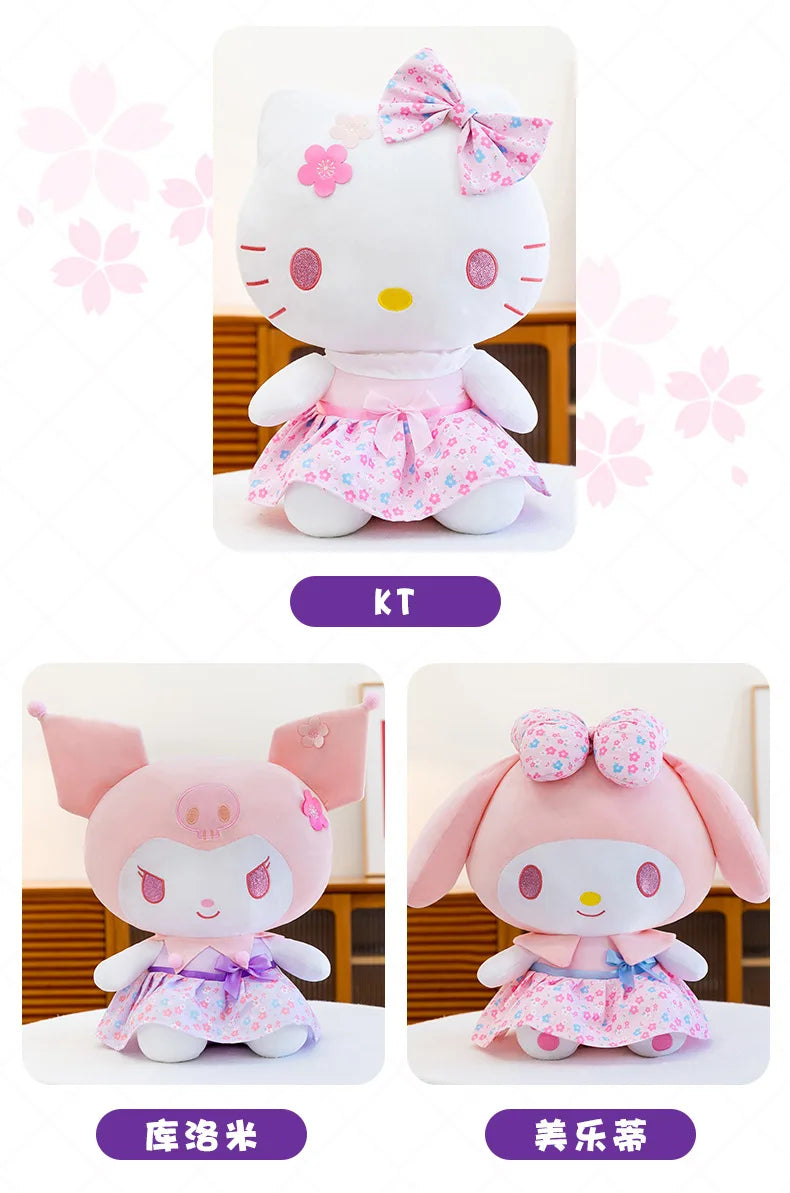 New Sanrio Pink Peach Hello Kitty Plush Toy Cat Doll Kuromi My Melody Stuffed Animal for Girls Birthday Xmas Gift Soft Cute Kids