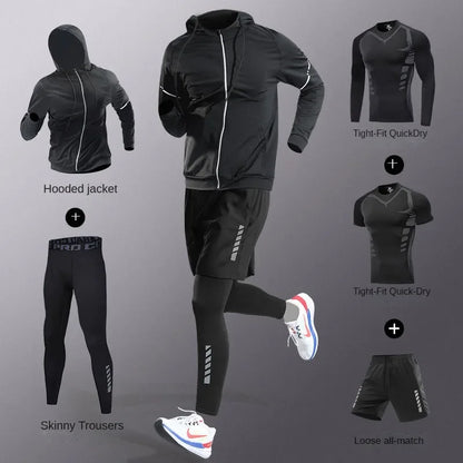 3-7pcs Men’s Ice Fiber Quick-Dry Running Fitness Tracksuit Full Set for Marathon Training Cycling Jogging Gym