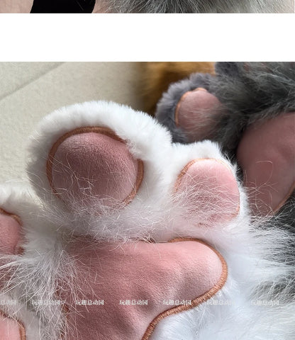 Anime Cute Cat Claw Glove Plush Toy Turn Into Cat Cosplay Props Funny Gloves White Black Grey Plushies Costume Accessories Glove