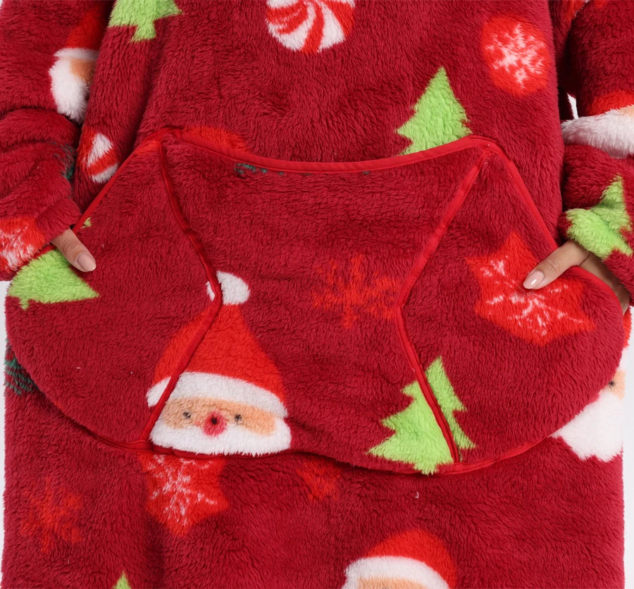 Short/Long Wearable Blankets Christmas Hoodies Winter Flannel Hooded Blanket with Full Sleeves Men Women Warm Adult TV Blanket