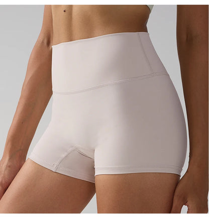 Solid Color Women’s High-Waisted Fitness Yoga Shorts – Quick Dry Breathable for Running & Cycling