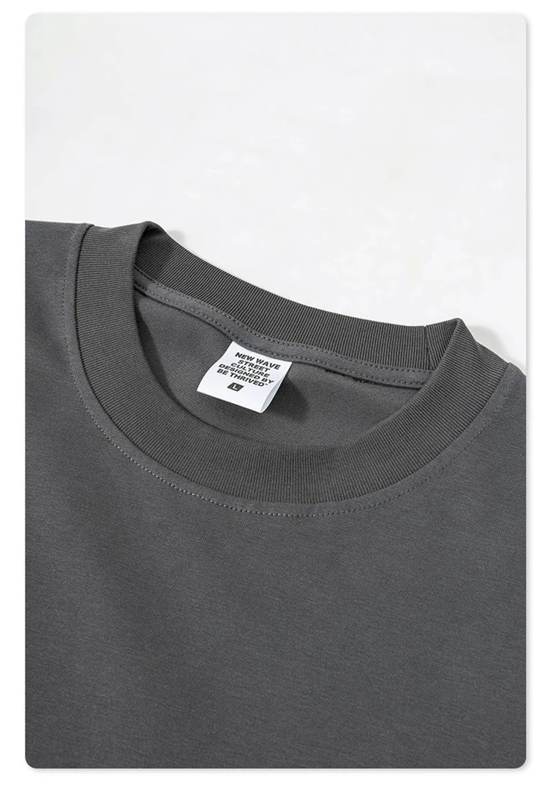 ZODF New 2024 Autumn 225gsm Loose Solid T-Shirt For Men Retro Unisex Antibacterial Full Sleeve T Shirts Brand Tops HY0871