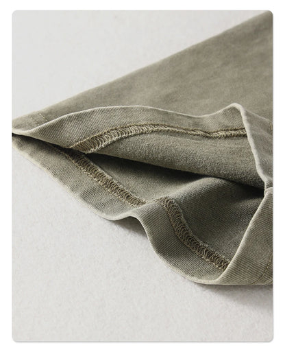 ZODF Summer Men Batik Washed 275gsm Cotton T Shirt Unisex Retro Turn Down Collar Short Sleeve T-shirts Tees HY0533