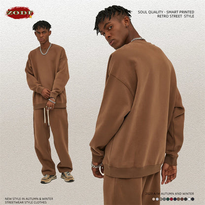 ZODF New 2025 Winter 350gsm Fleece Sweatshirts For Men Unisex Casual Loose Basic Solid O-Neck Thick Warm Pullovers HY0635