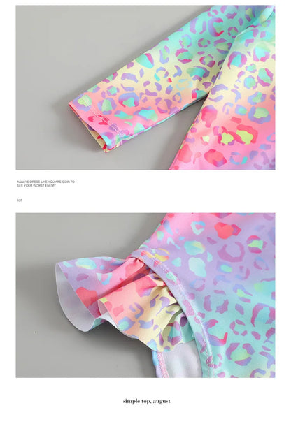 Toddler Girls Swimsuit with Sun Hat Set 1 to 2 3 4 5 6 Years Leopard Ruffle Sleeve Zip Up One-pieced Swimwear Beachwear for Baby