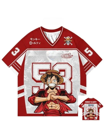 53 Jersey One Piece Monkey D. Luffy Anime Y2k Style Kpop Baseball Hockey T-shirt Fashion Streetwear Anime Daily Unisex Tops Tees