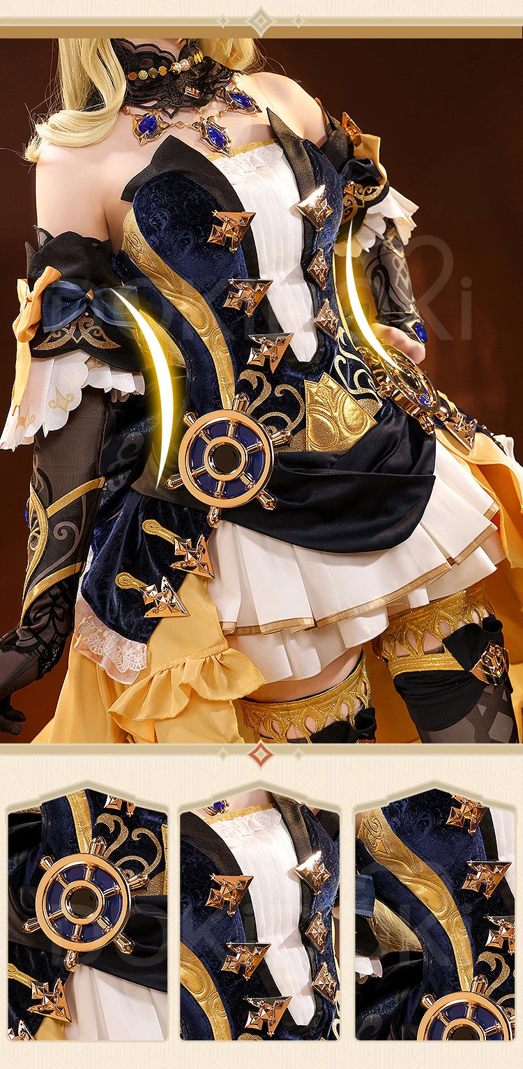 IN STOCK Navia Cosplay Costume Game Genshin Impact DokiDoki-SR Women Halloween Costume Metal Accessories Medieval Navia Wig