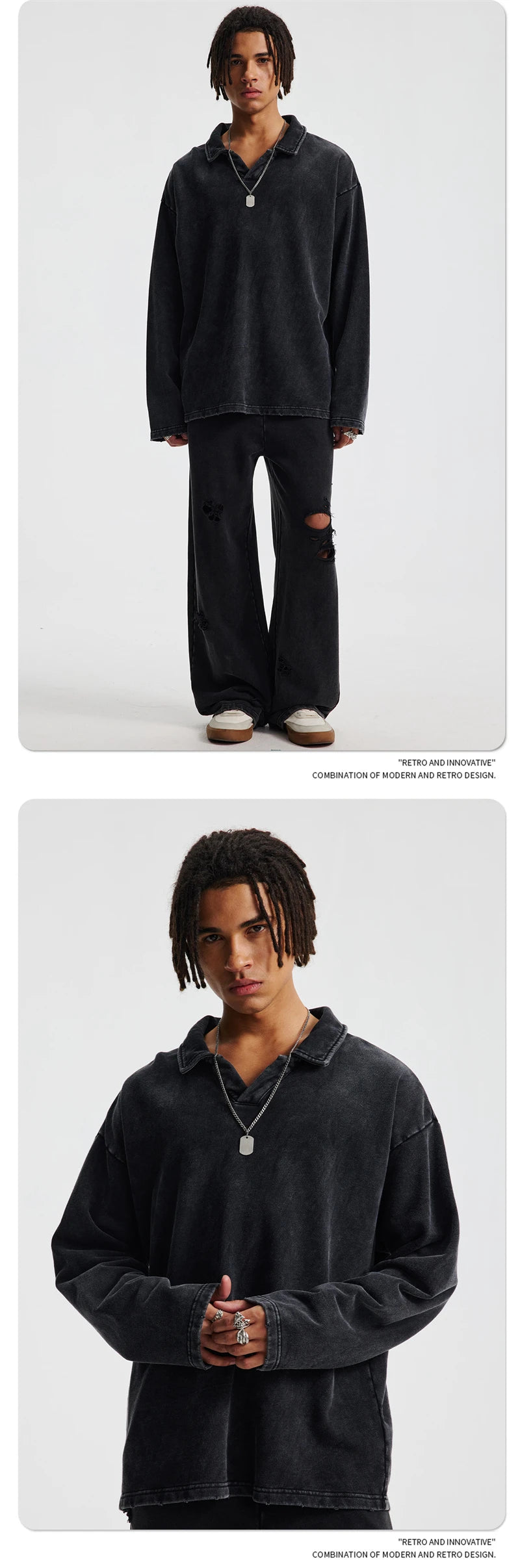 ZODF Retro Heavy Weight 400gsm Washed Cotton T-Shirts For Man Unisex Full Sleeve Turn Down Collar T Shirt Brand Tops HY1087