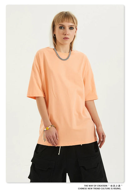 ZODF Trendy 2025 Men Basic Solid Cotton T-Shirts Unisex Male 190gsm Summer Loose Comfortable Soft Tees Shirt Streetwears HY0040