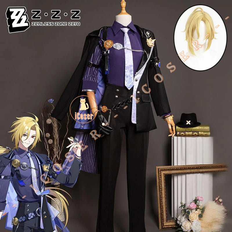 Zenless Zone Zero Hugo Cosplay Costume Wig Mask Hat Mockingbird New Eridu Hugo Vlad Ravenlock Halloween Party for Women Men Prop