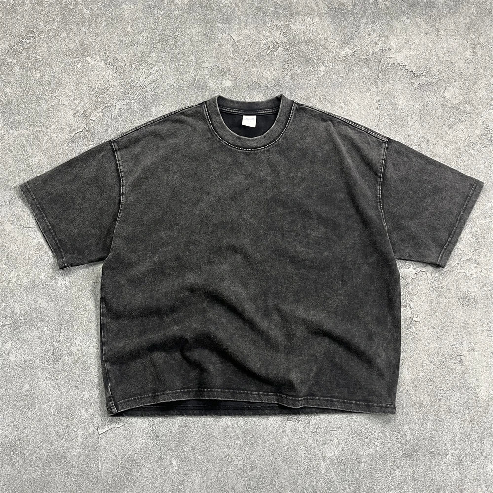 ZODF New Hip Hop Washed Cotton Boxy T-Shirts For Men Unisex Retro Loose Fit Basic Short Version T Shirt Brand Tops HY1076