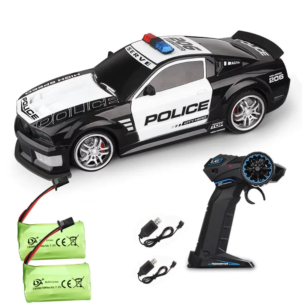 1/12 Big 2.4GHz Super Fast Police RC Car Remote Control Chase Drift Toy with Lights for Boys Kids - 2 Battery 1999