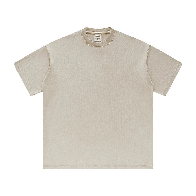 ZODF Men's Summer Batik Washed 250gsm T Shirts Retro Vintage Unisex Basic Loose Solid Cotton T-Shirt Brand Tops 2024 New HY0753