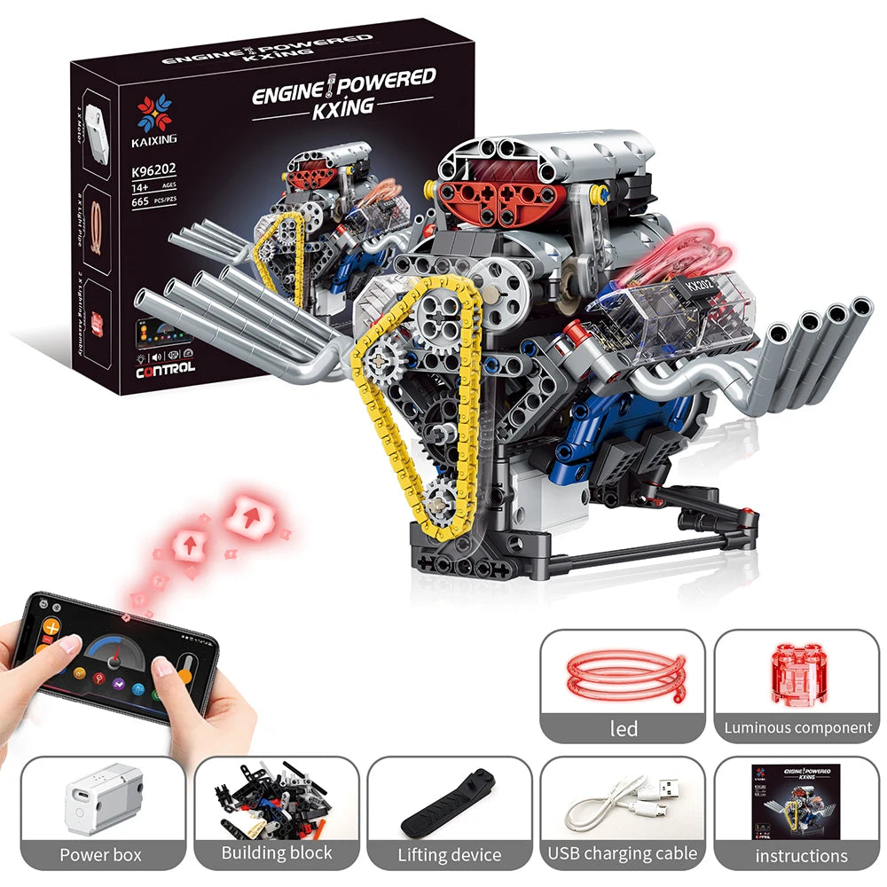 NEW Creative V8 Engine Model Set Building Block Technical Cars With LED Light Assembly Bricks Toys Decor Kids Christmas Gifts