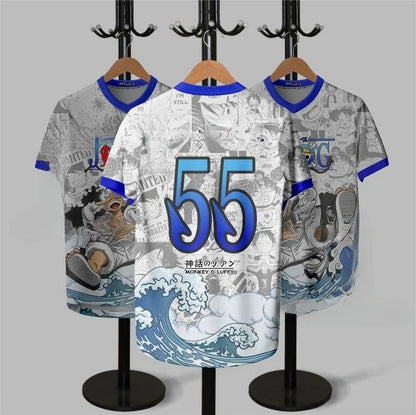 55 Jersey One Piece Monkey D. Luffy Gear 5 Anime Kpop Baseball Hockey Tshirt Fashion Streetwear Anime Daily Unisex Tops Tees Y2k