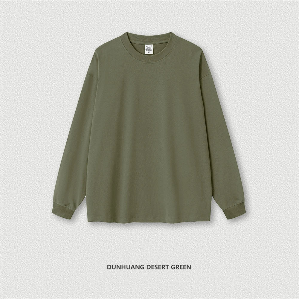 ZODF New 2024 Autumn 225gsm Loose Solid T-Shirt For Men Retro Unisex Antibacterial Full Sleeve T Shirts Brand Tops HY0871