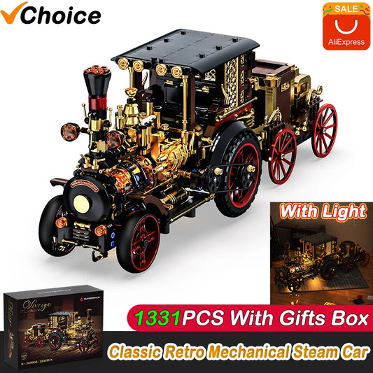 NEW Arrival Retro Mechanical Steam Car Vintage Classic Model Office Desktop Home Decor Toys for Children Birthday Gifts Lights