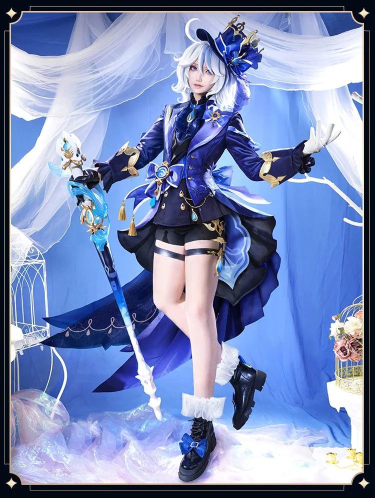 iCoser Focalors Furina Cosplay Costume Wig Dress Genshin Impact Fontaine Uniform Hat Pneuma Ousia God of Justice for Women Props
