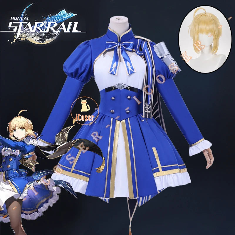 Honkai Star Rail Fate Saber Cosplay Costume Wig Dress Headwear Uniform Stocking Halloween Party for Women Girls Carnival iCoser