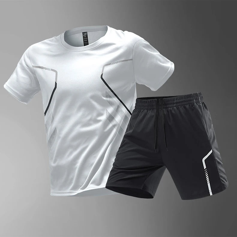 Chrlck Men’s Quick Drying Breathable Running and Hiking 2-Piece Outdoor Sports Set
