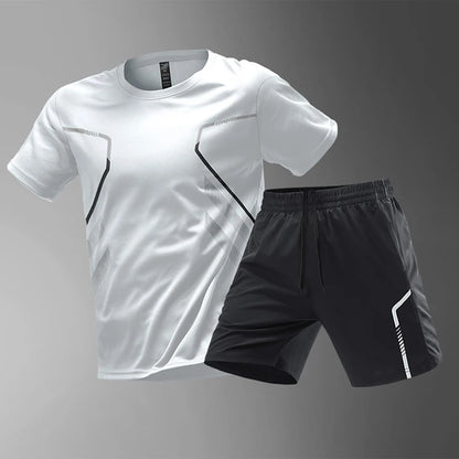 Chrlck Men’s Quick Drying Breathable Running and Hiking 2-Piece Outdoor Sports Set