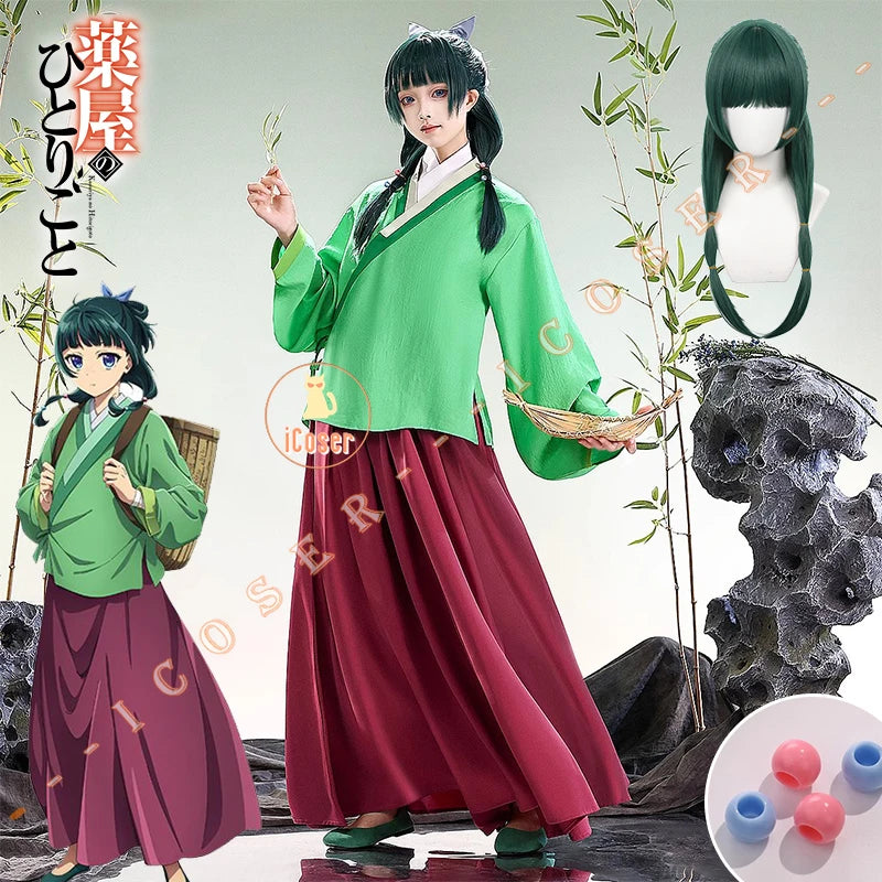 Maomao Cosplay Costume Wig Anime The Apothecary Diaries Green Outfit Dress Headwear Kusuriya No Hitorigoto Halloween for Women