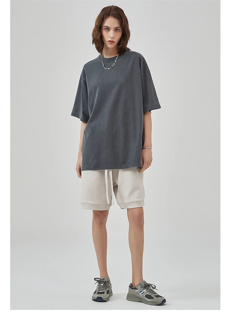 ZODF New Summer Solid Washed Cotton T-Shirts Streetwears For Men Unisex Retro High Street 275gsm Basic Tees Brand Tops HY0071