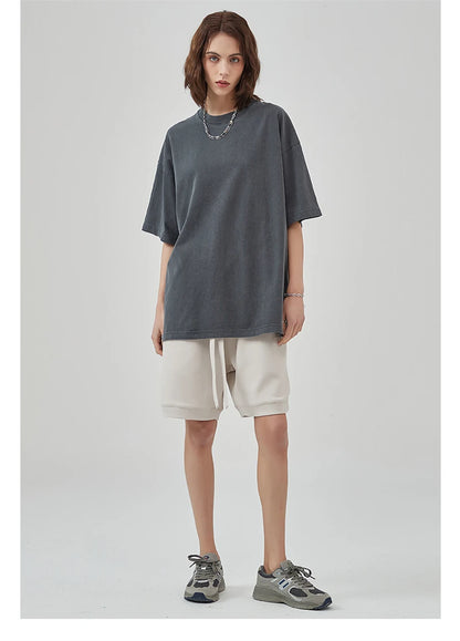 ZODF New Summer Solid Washed Cotton T-Shirts Streetwears For Men Unisex Retro High Street 275gsm Basic Tees Brand Tops HY0071