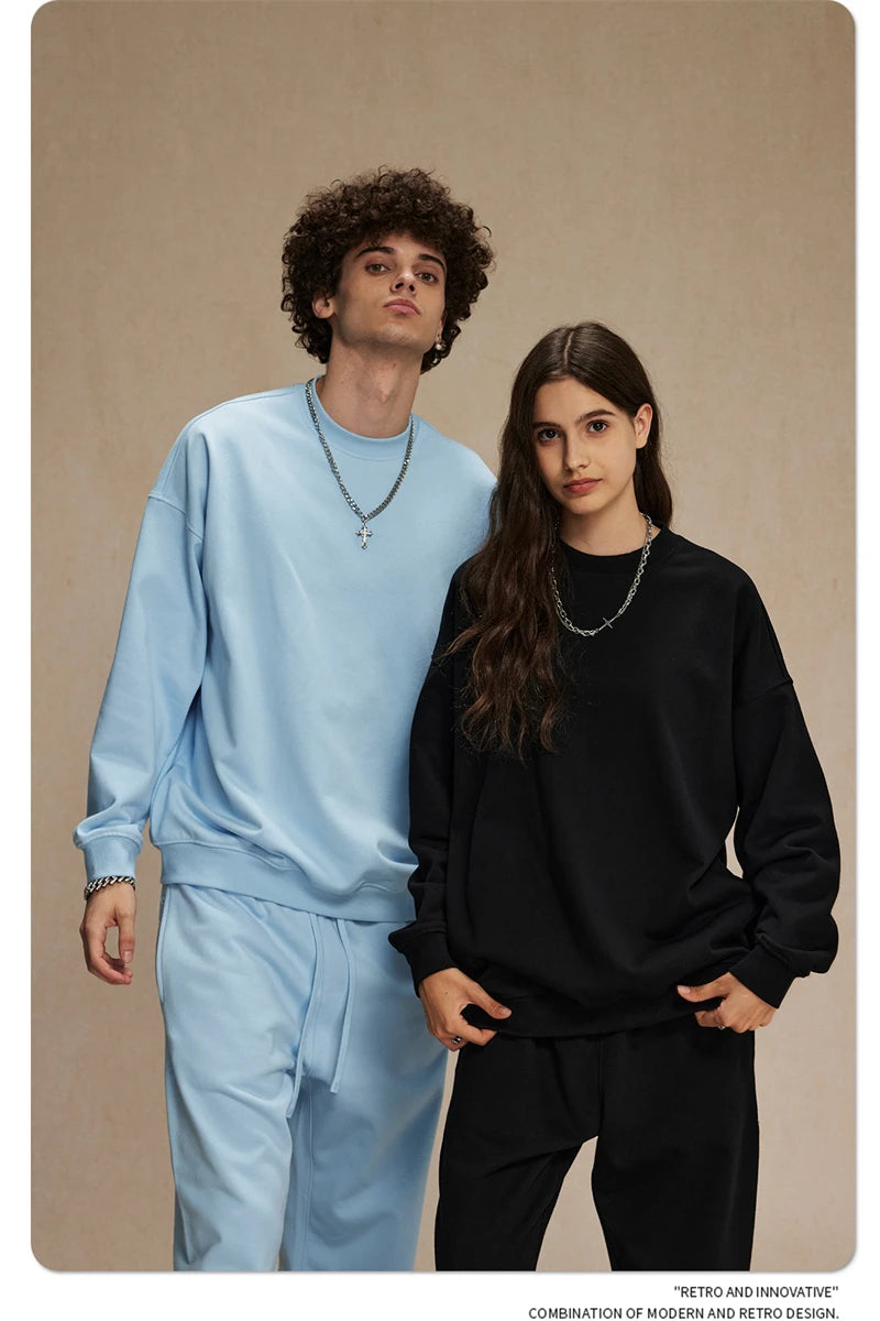 ZODF 2024 Autumn Winter Men's Basic O-Neck Sweatshirt Unisex Loose Solid 430gsm Terry Pullovers Streetwears HY0910