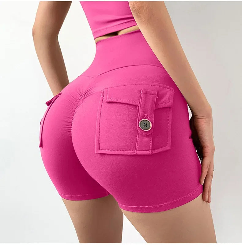 High Waist Yoga Shorts for Women with Pockets Scrunched Butt Push Up Gym Leggings Sexy Fitness Running Tights
