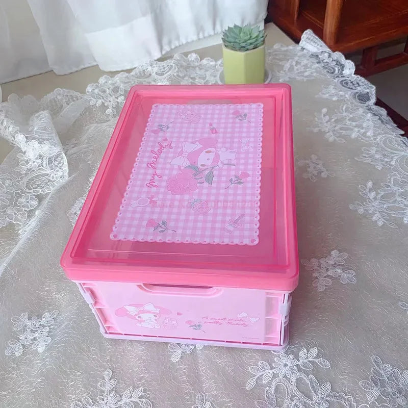 New Sanrio Japanese Cartoon Melody Coolomey Foldable Cosmetic Storage Box Plastic Cover Dust Proof Desktop Cover Sorting Box