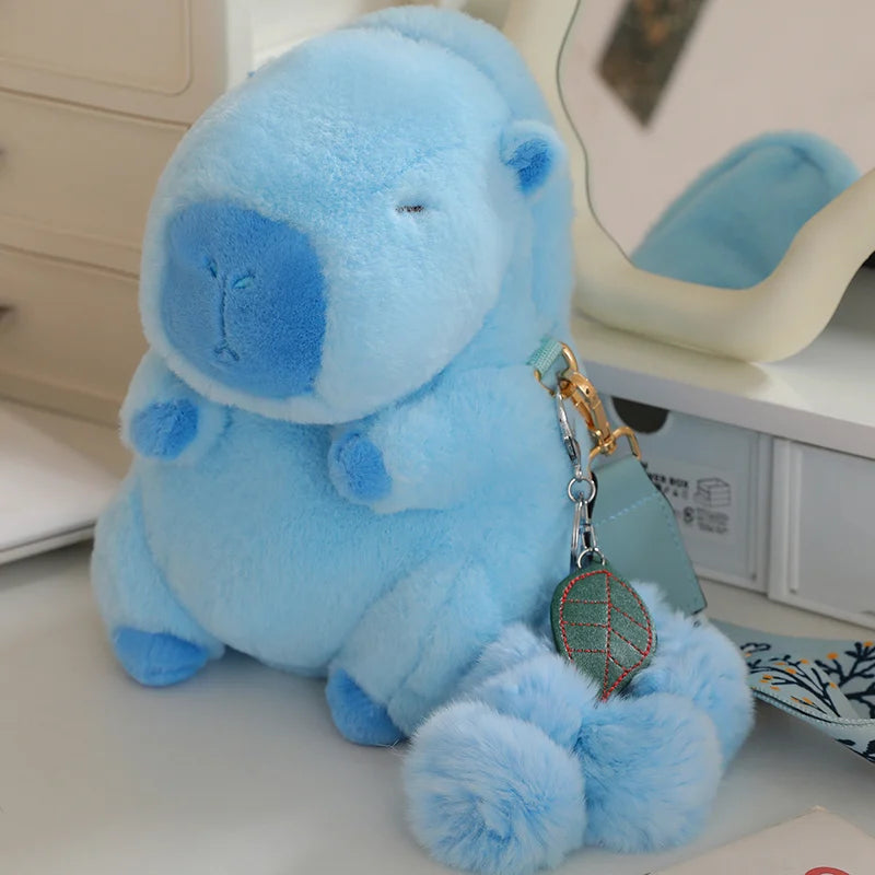 High Quality Fluffy Capybara Plush Bag Furry Stuffed Animal Capybara Soft Shoulder Bag with Cute Fruit Charm Decor for Girl