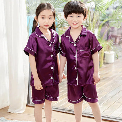 Boy Girl Satin Silk Pajamas Short Sets for Kids Toddler 3 4 5 6 7 8 9 10 11 12 13 14 Years Pink Summer Children Pijama Sleepwear