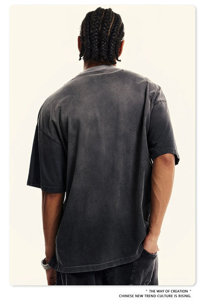 ZODF 2024 Summer Men Washed Gradient T-Shirts Unisex Women Distressed 250gsm Cotton T Shirt Brand Tees Streetwears HY0814