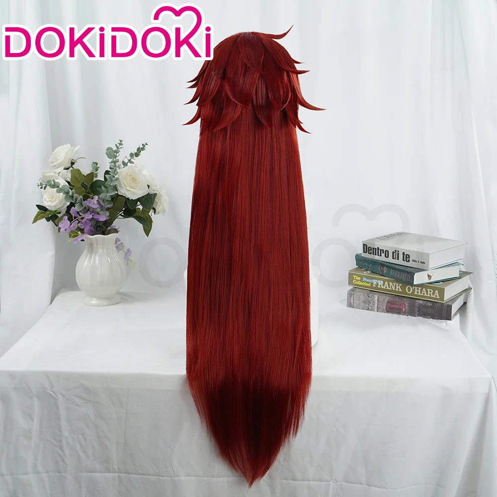 IN STOCK Grell Sutcliff Wig Anime DokiDoki Halloween Grell Sutcliff Cosplay 100cm Red Long Hair Free Cap