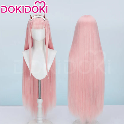 IN STOCK Zeroo Twoo Wig Anime DokiDoki Women Cute Pink Long Wig Zeroo Twoo Cosplay Wig Headdress