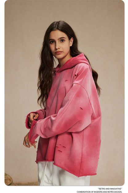 ZODF New Autumn Winter Men Monkey Washed Hoodies Unisex Disstressed Ripped Heavyweight Knitted 450gsm Hooded Pullovers HY0909