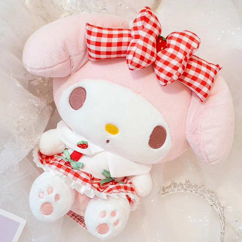 Sanrio Cartoon Plush Toy Kawali Strawberry My Melody Soft Stuffed Doll Pendant Keychain Toys Girl Kids Xmas Gift