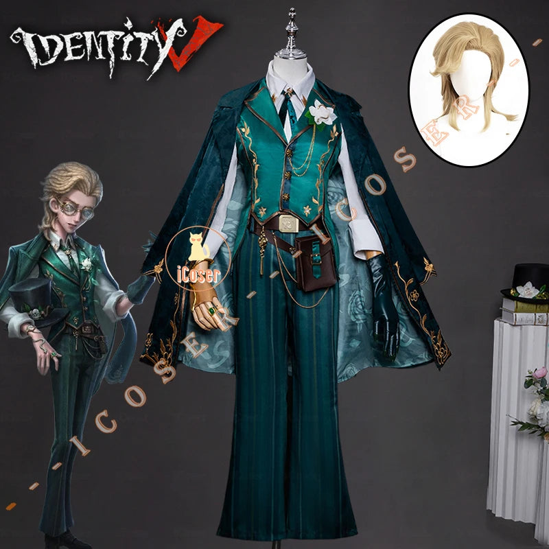 Identity V Art Dealer Cosplay Costume Wig Uniform Knight Richard Sterling Glasses Hat Roy Ramit Halloween Women Men Carnival Cos
