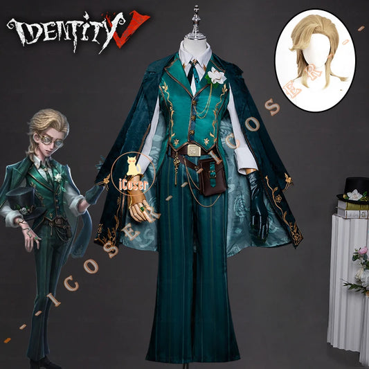 Identity V Art Dealer Cosplay Costume Wig Uniform Knight Richard Sterling Glasses Hat Roy Ramit Halloween Women Men Carnival Cos