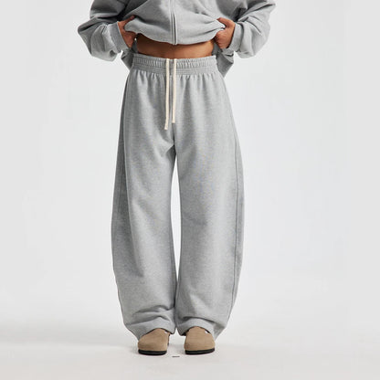 ZODF 2025 Winter 430gsm Unisex Fleece Straight Sweatpants Thick Warm Casual Oversized Trousers HY1170 - Flower Grey