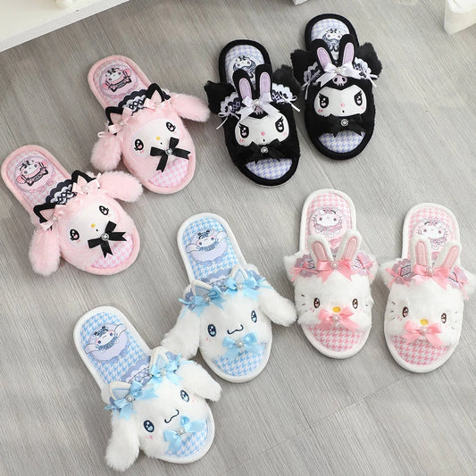 Lovely Kuromi My Melody Slippers Kawaii Anime Lolita Indoor Shoes Girl Women Hello Kitty Cinnamoroll Spring Summer Autumn