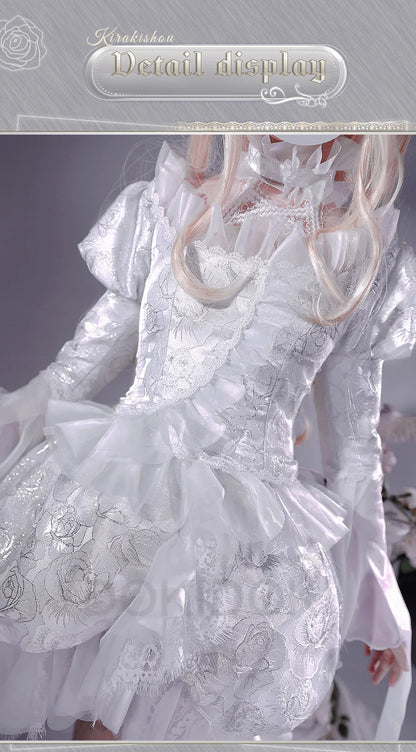 Kirakishou Cosplay Anime Rozen Maiden Cosplay DokiDoki-R Women Kirakishou Cosplay Lolita Gothic Dress White Lolita