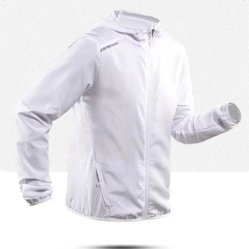 2025 Running Jacket Autumn Reflective Hooded Gradient Color Sportswear Breathable Men and Women Jogging Coat